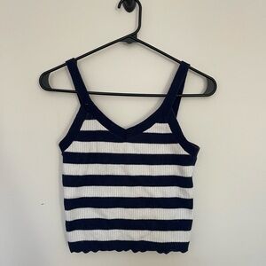 Dark Navy and White Striped Knit Crop Top Tank Top